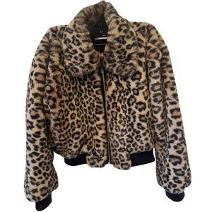 Urban Outfitters Leopard Faux Fur Bomber Jacket – Size M
